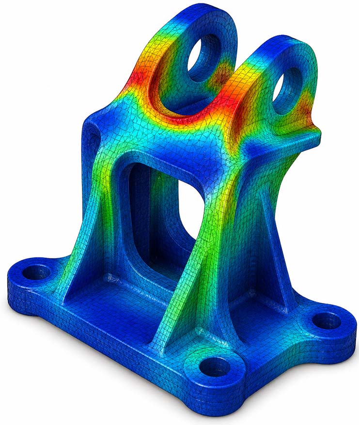 Finite element analysis style visualization of a mechanical bracket for technical coaching