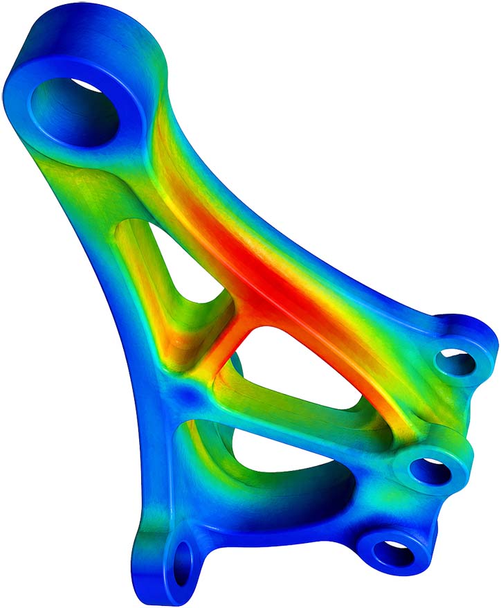 Finite element analysis style visualization of a mechanical bracket