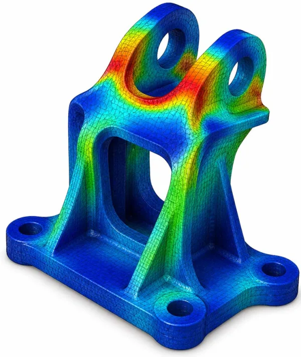 Finite element analysis style visualization of a mechanical bracket for technical coaching